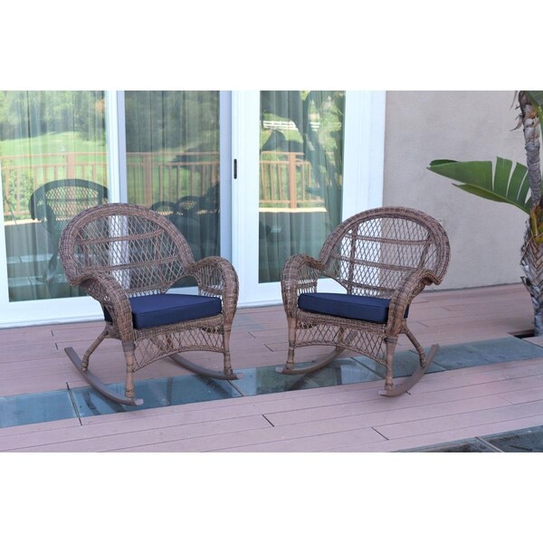 Propation W00210-R-2-FS011 Santa Maria Honey Wicker Rocker Chair with Blue Cushion PR1081414 - main